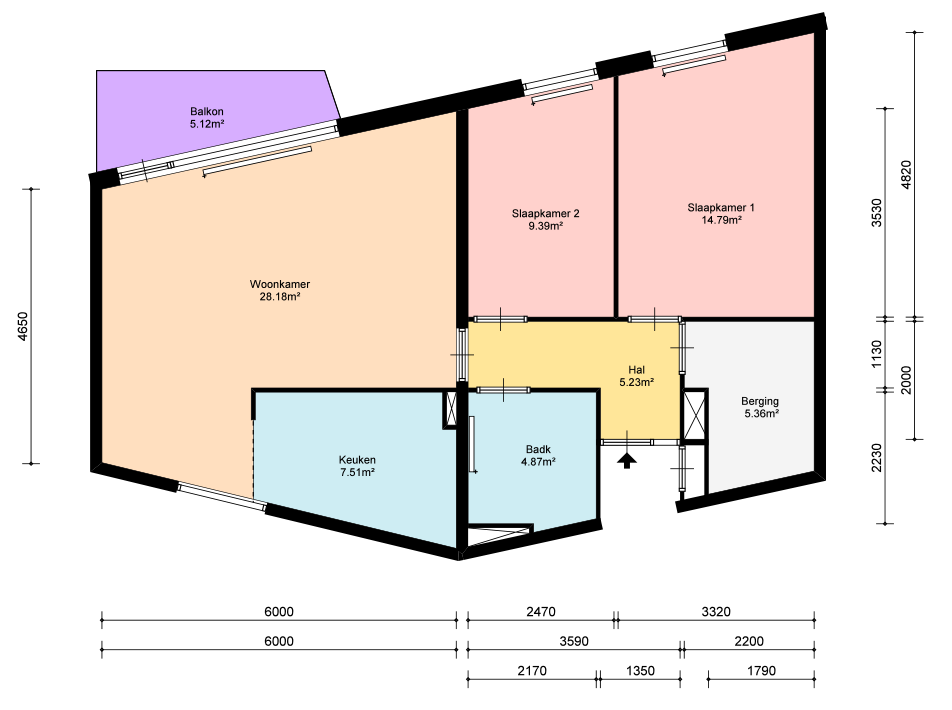 Voorbeeld van een driekamerwoning
